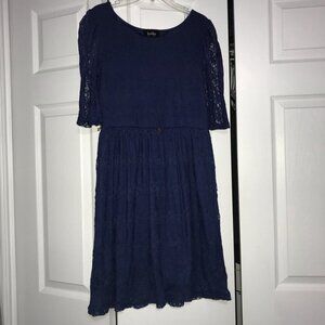Navy Blue Lace Short Sleeve Dress